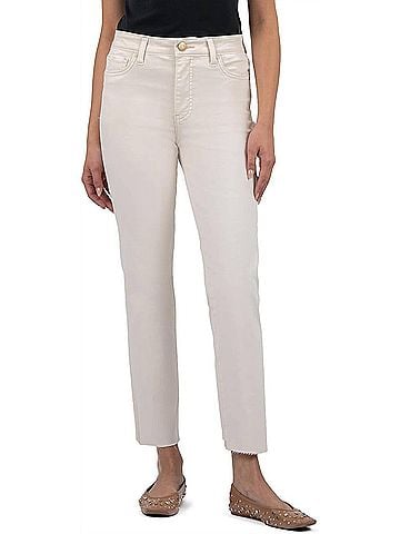 Kut from the Kloth Reese High Rise Straight Leg Raw Hem Jean in Ecru (view 2)