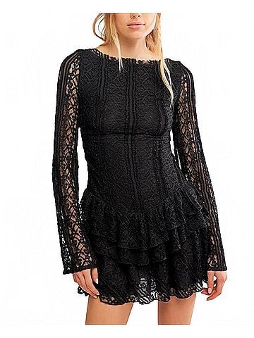 Free People Tabby Lace Mini Dress in Black (view 2)