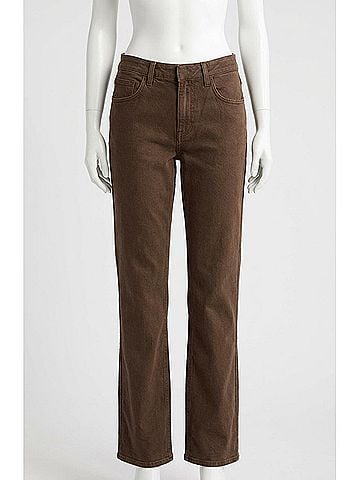 Free People Risk Taker Mid-Rise Straight Leg Jeans in Workwear Brown (view 1)