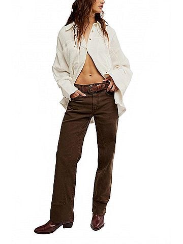 Free People Risk Taker Mid-Rise Straight Leg Jeans in Workwear Brown (view 2)