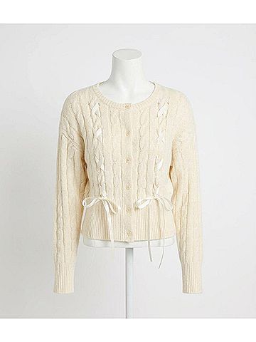 Steve Madden Ribbon Detail Cardigan in Cream (view 1)