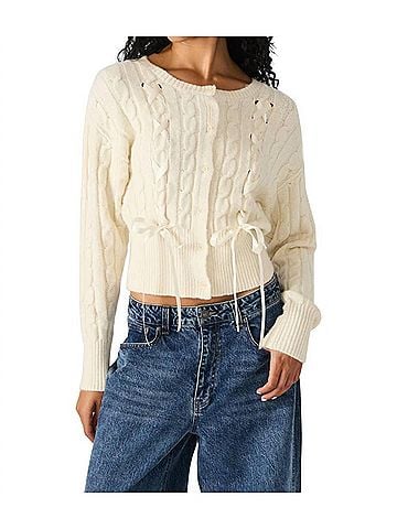 Steve Madden Ribbon Detail Cardigan in Cream (view 2)