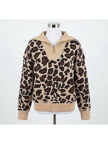Umgee Quarter Zip Sweater in Leopard (view 1)