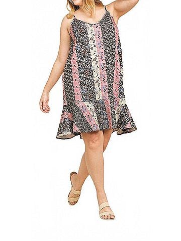 Umgee Floral Print Midi Dress in Black/Blush (view 2)
