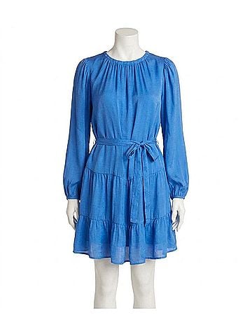 Bella Dahl Tiered Mini Dress With Belt in Pacific Sea (view 1)
