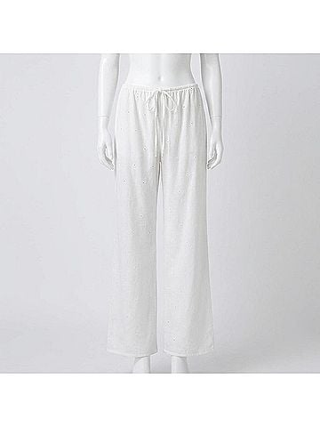 Bella Dahl Women's Embroidery Wide Leg Pant in White (view 1)