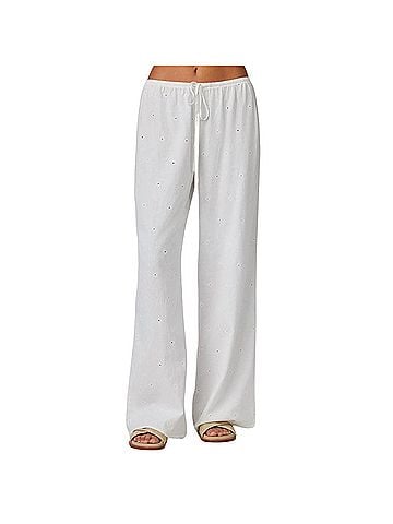 Bella Dahl Women's Embroidery Wide Leg Pant in White (view 2)