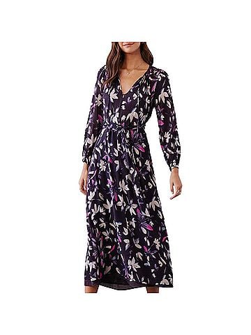 Bella Dahl Women's Smocked Back Maxi Dress in Floral Plum Print (view 2)