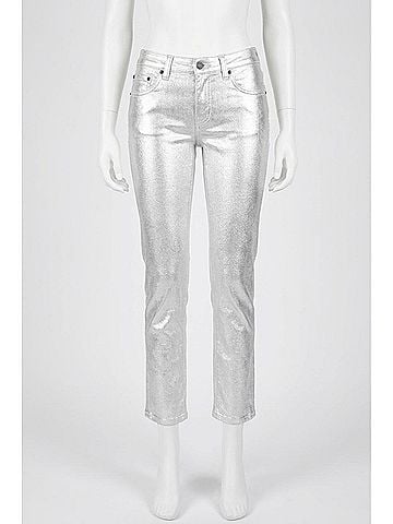 Free People Oracle Metallic Low-Rise Slim Straight Jeans in Divine (view 1)