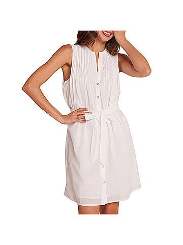 Bella Dahl Women's Sleeveless Pintuck Shirt Dress in White (view 2)