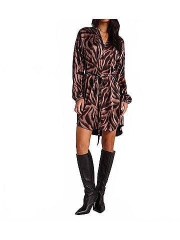 Bella Dahl Long Sleeve Belted Mini Dress in Hazy Woodland (view 2)