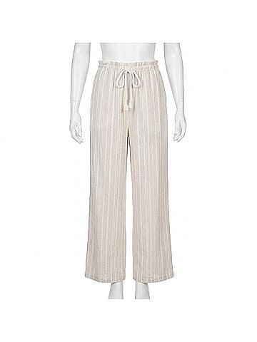 Bella Dahl Women's Ruffle Waist Wide Leg in White Sand Stripe (view 1)