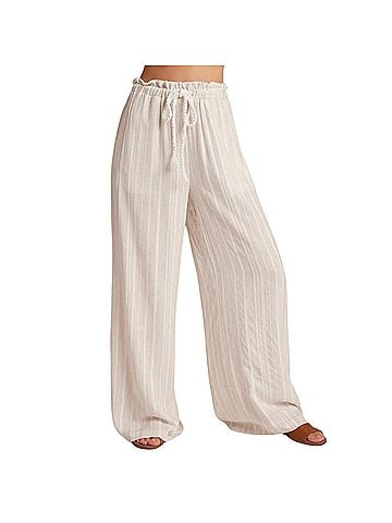 Bella Dahl Women's Ruffle Waist Wide Leg in White Sand Stripe (view 2)