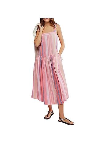 Free People Women's Primavera Striped Midi Dress in Strawberry Combo (view 2)