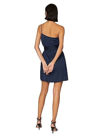 Marissa Webb Navy Oneshoulder Tiewaist Mini Dress Cocktail Dress (view 2)