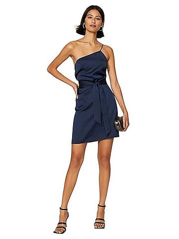 Marissa Webb Navy Oneshoulder Tiewaist Mini Dress Cocktail Dress (view 1)