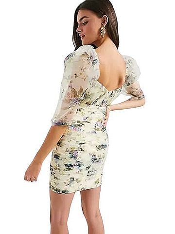 ASOS Design Puff Sleeve Floral Mini Dress Cocktail Dress (view 2)