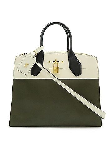 Louis Vuitton LOUIS VUITTON City Steamer MM Handbag/Shoulder Bag, Bicolor Leather, Khaki/Ivory/Black, M51035 (view 1)