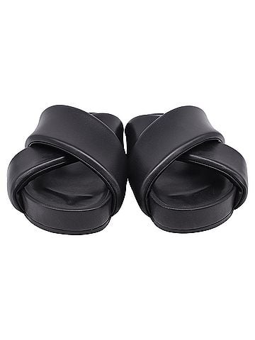 Jil Sander  Jil Sander Padded Cross Strap Slide Sandals in Black Leather (view 2)