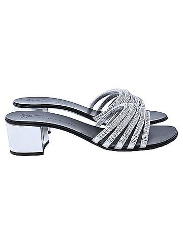 Giuseppe Zanotti Giuseppe Zanotti Cystal-Embellished Sandals in Silver Leather (view 1)