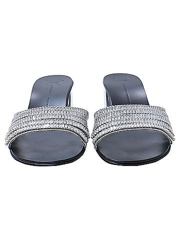 Giuseppe Zanotti Giuseppe Zanotti Cystal-Embellished Sandals in Silver Leather (view 2)