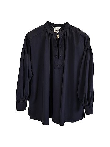 Max Mara Max Mara Borneo Long-Sleeved Blouse Top in Navy Blue Wool (view 1)