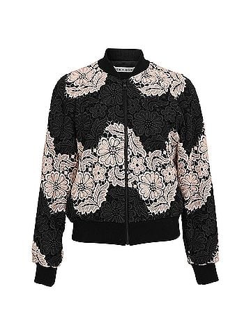 Alice + Olivia Alice + Olivia Felisa Lace Bomber Jacket in Black Polyester (view 1)