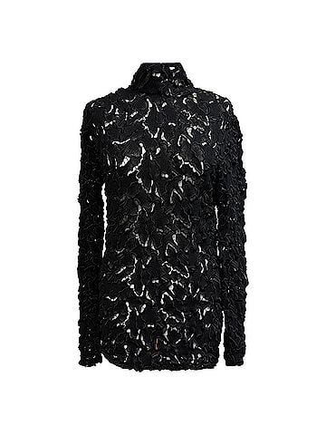Bottega Veneta Bottega Veneta Lace Pattern Mock Neck Blouse in Black Polyester (view 1)