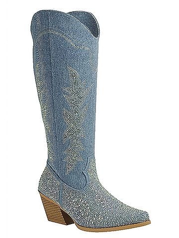 Forever Women's Denim Dreams Cowboy Boots in Blue (view 1)