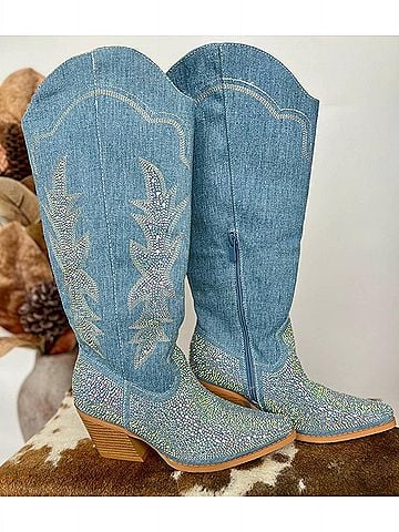 Forever Women's Denim Dreams Cowboy Boots in Blue (view 2)