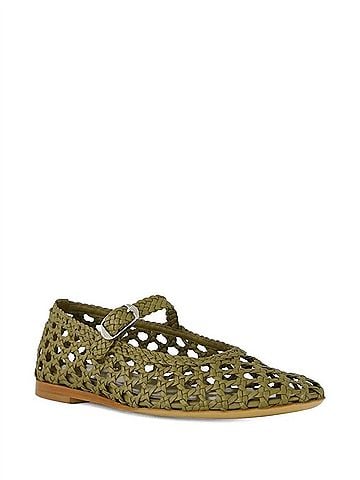 Le Monde Beryl Women's Woven Mary Jane Shoes in Khaki (view 2)