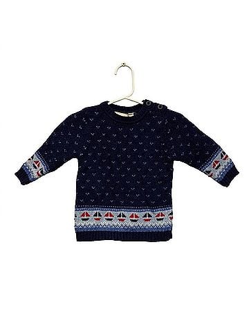 JoJo Maman Bebe Boys' Long Sleeve Wool Sailboat Sweater in Navy (view 1)