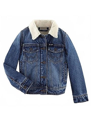 Wrangler Jeans Co Girl's Sherpa Lined Denim Jacket in Blue (view 1)