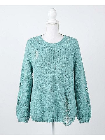 Umgee Distressed Plus Sweater in Dusty Mint (view 1)