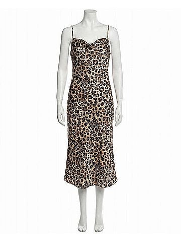 Nicole Miller Gabriella Satin Midi Slip Dress in Leopard (view 1)