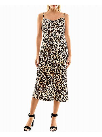 Nicole Miller Gabriella Satin Midi Slip Dress in Leopard (view 2)