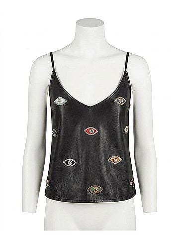 Nicole Miller Evil Eye Embellishment V Neck Tank Top in Black Embellished Evil Eye (view 1)