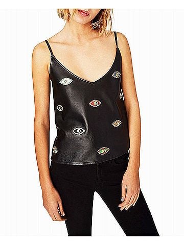Nicole Miller Evil Eye Embellishment V Neck Tank Top in Black Embellished Evil Eye (view 2)