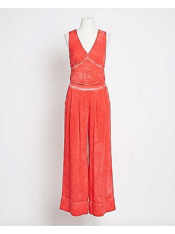 Nicole Miller Garment Dyed V-Neck Top in Poppy (view 1)