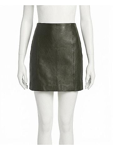 Nicole Miller Leather Mini Skirt in Army Green (view 1)