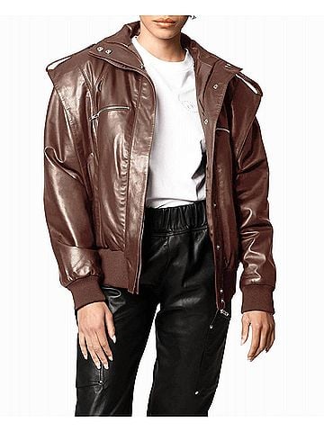 Nicole Miller Leather Space Jacket in Brown (view 2)