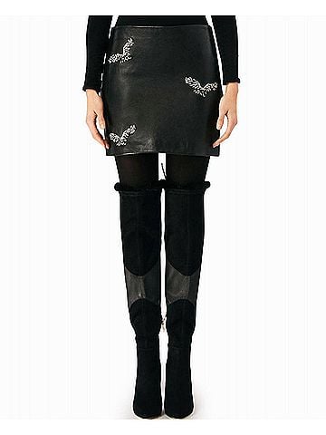 Nicole Miller Leather Mini Skirt in Black Embellished Eagle (view 2)
