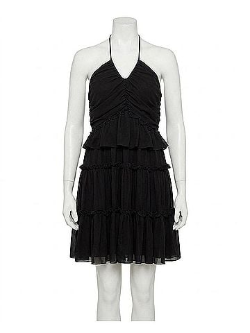 Nicole Miller Presley Chiffon Tiered Halter Dress in Very Black (view 1)