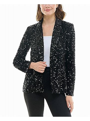 Nicole Miller Dani Velvet Sequin Jacket in Very Black (view 2)