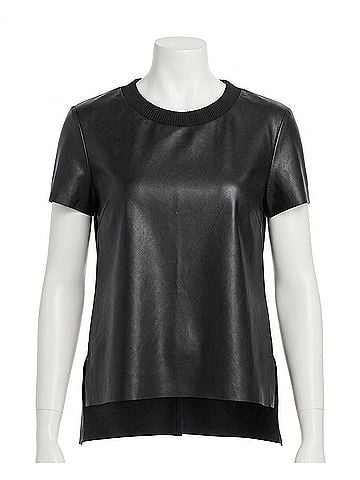 Nicole Miller Leather T-Shirt in Black (view 1)