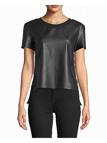 Nicole Miller Leather T-Shirt in Black (view 2)