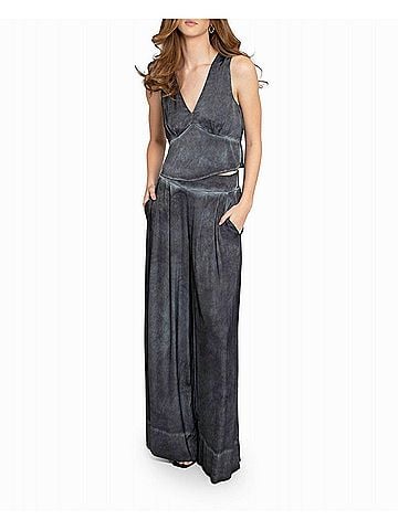 Nicole Miller Garment Dyed Silk Wide Leg Pant in Black (view 2)