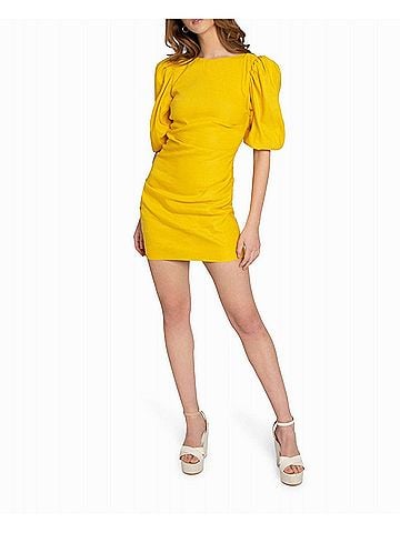 Nicole Miller Stretch Puff Sleeve Lauren Dress in Yellow (view 2)