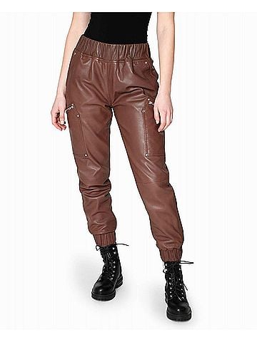 Nicole Miller Leather Space Jogger in Brown (view 2)