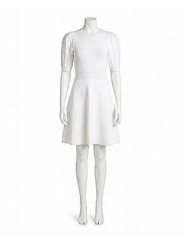Nicole Miller Jessie Pleated Shoulder A-Line Dress in Brilliant White (view 1)